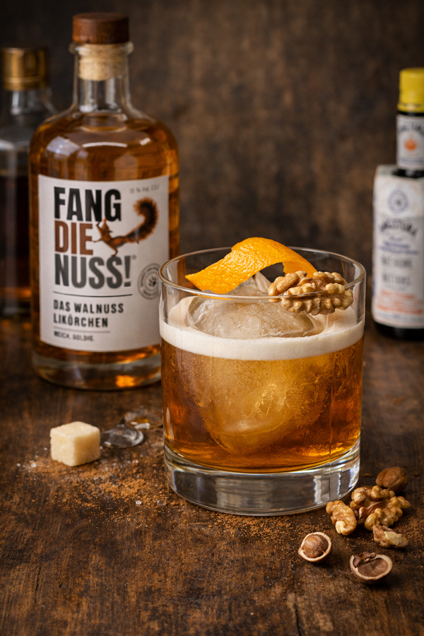 walnuss old fashioned whiskey cocktail rezept fang die nuss